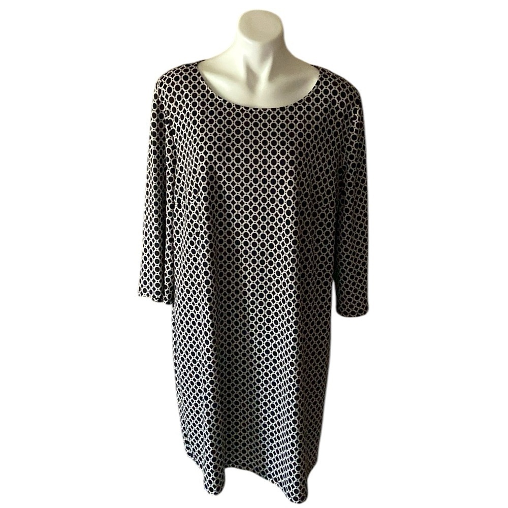 Tacera Black And White Geometric Long Sleeve Shift Dress Size 2X Plus Size